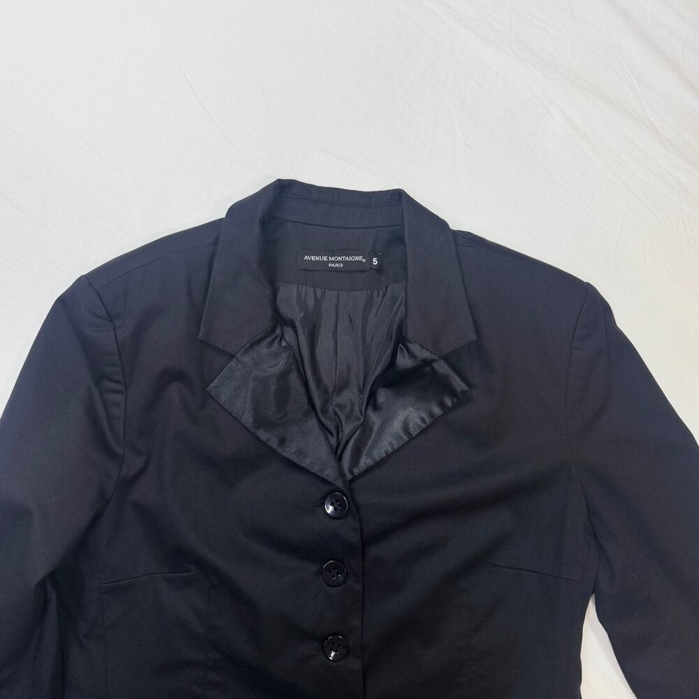 Avenue Montaigne Black Satin Lapel Blazer Women’s Size 5 Tailored Jacket Junior - Picture 4 of 13
